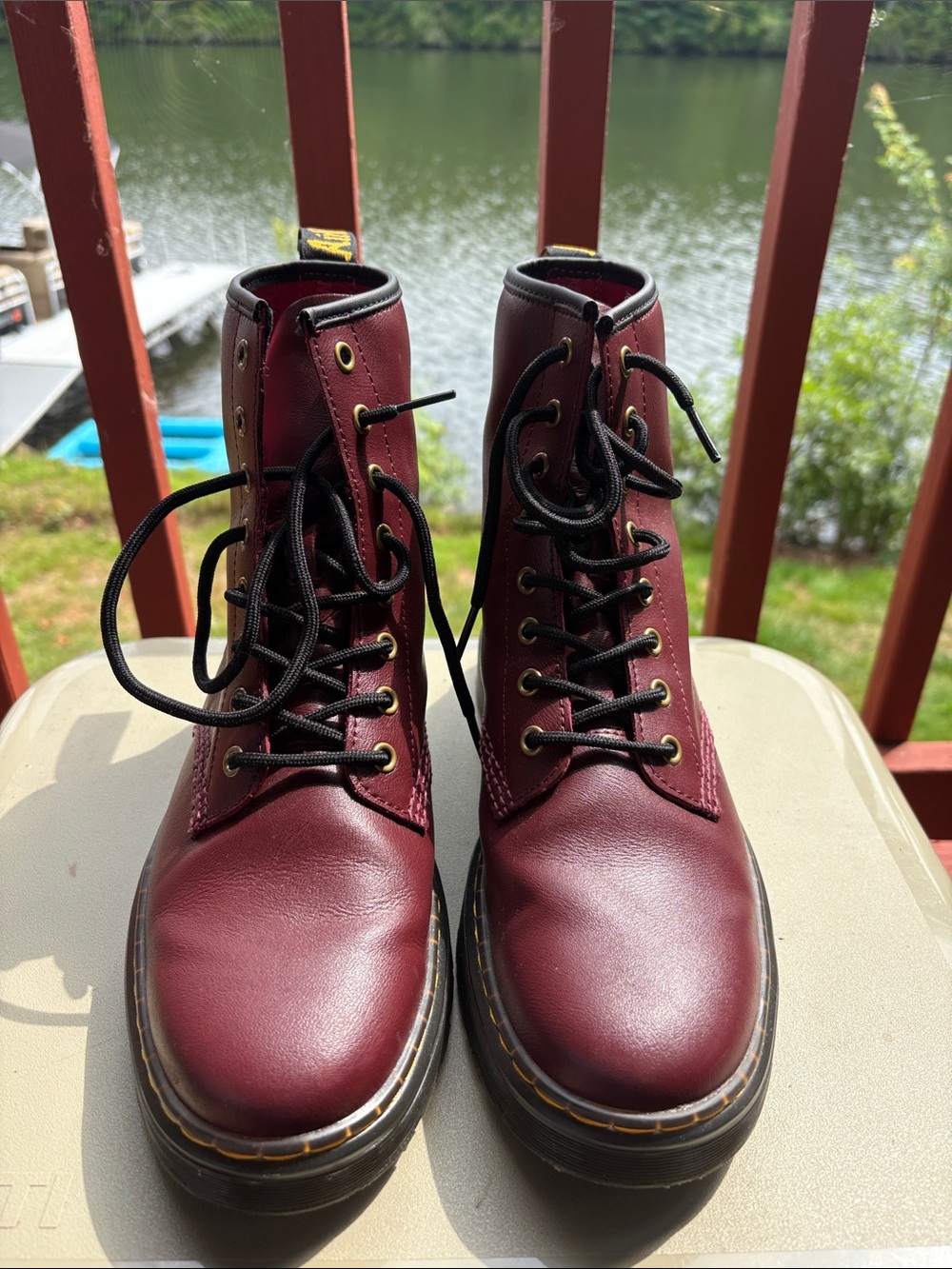 Dr. Martens Men's Oxford Cherry Red Leather Lace-Up Boots